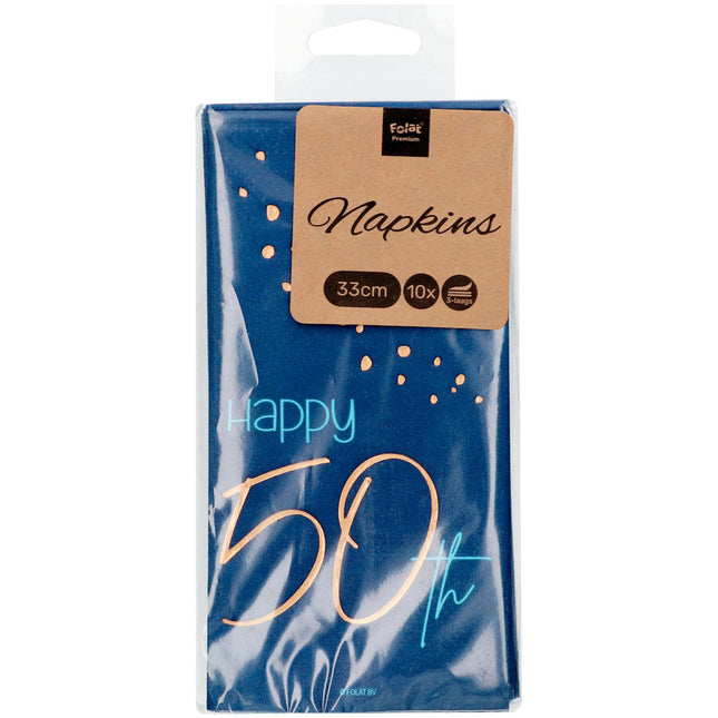 Serviettes de table 50 ans Bleu 33cm 10pcs