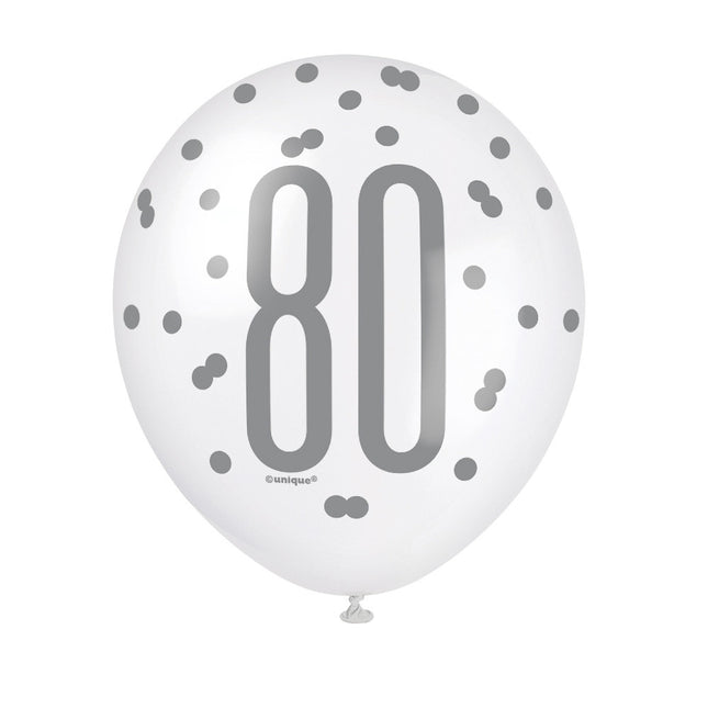 Ballons 80 Years Dots Blue 30cm 6pcs