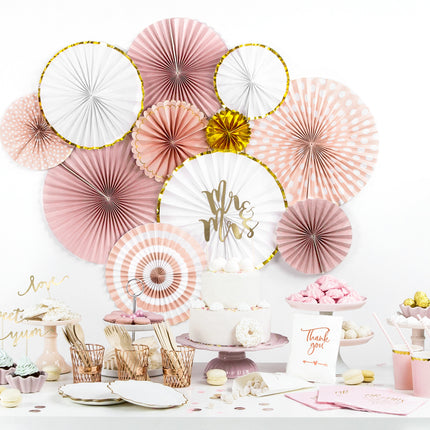 Eventails en papier rose 13-32cm 3 pièces