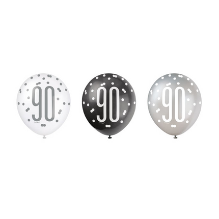 Ballons 90 Years Dots Black 30cm 6pcs