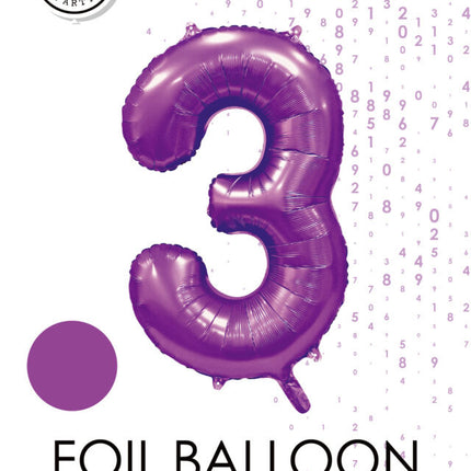 Ballon numéro violet 3 ans brillant 86cm
