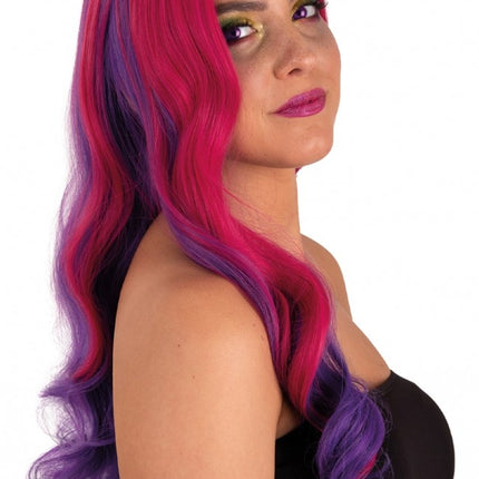 Perruque Selena Longue avec Boucles Rose à Violet