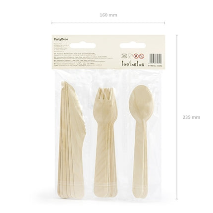 Couverts en bois colorés Pastel 16cm 18 pièces