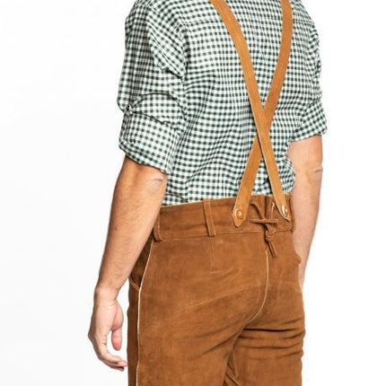 Lederhose Short en cuir marron et bretelles