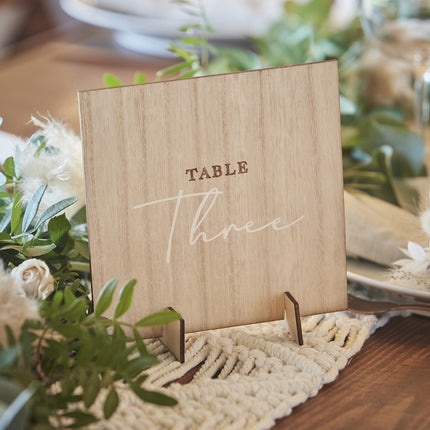 Numéros de table beige en bois 15cm 12pcs