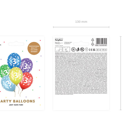 Ballons 3 ans colorés métalliques 30cm 6pcs