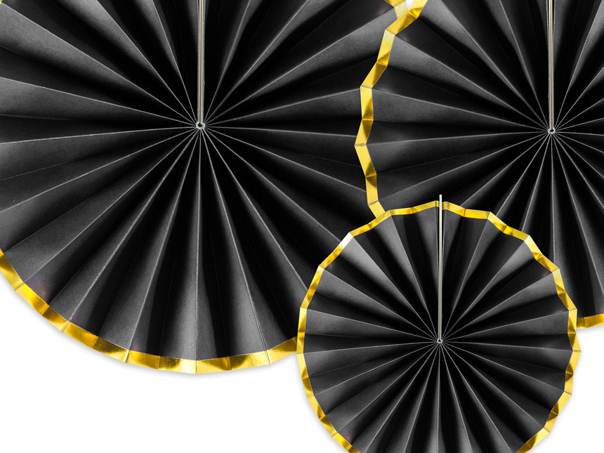 Eventails en papier noir 23-40cm 3 pièces