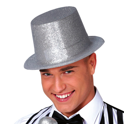 Chapeau haut argenté pailleté