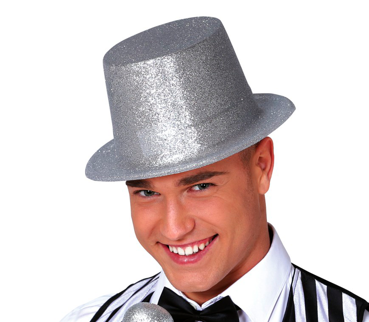 Chapeau haut argenté pailleté
