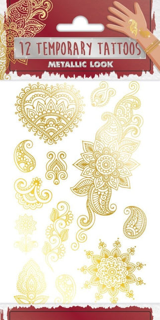 Faux tatouages dorés Henné Hippie 12pcs