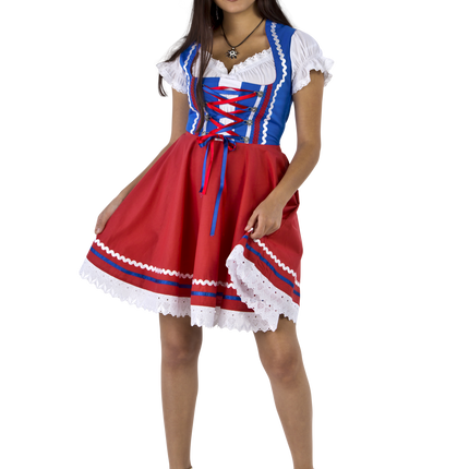 Robe Dirndl Oktoberfest Rouge Bleu Dames 2 Pièces