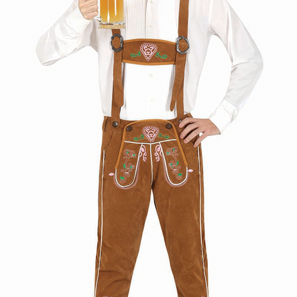 Pantalon en cuir Long brun Bretelles ajustables