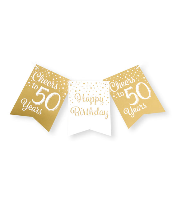 Bannière 50 ans or blanc 6m