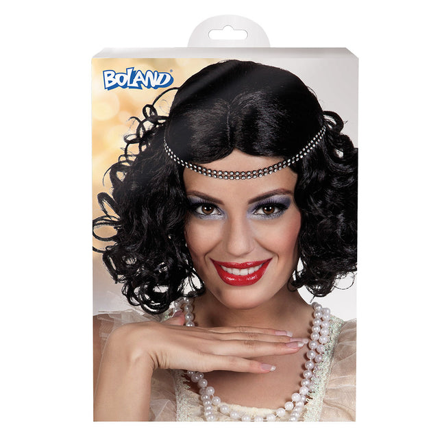 Perruque noire Flapper avec bandeau