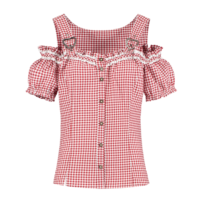 Red White Blouse Ladies Checkered With Buckles (Chemisier rouge et blanc à carreaux avec boucles)