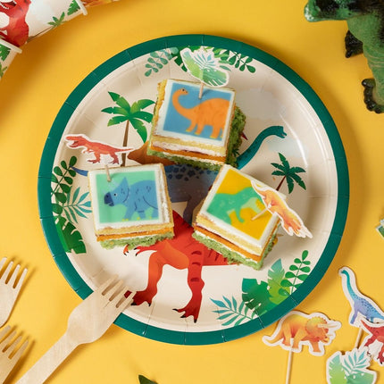 Assiettes Dino colorées 23cm 8pcs