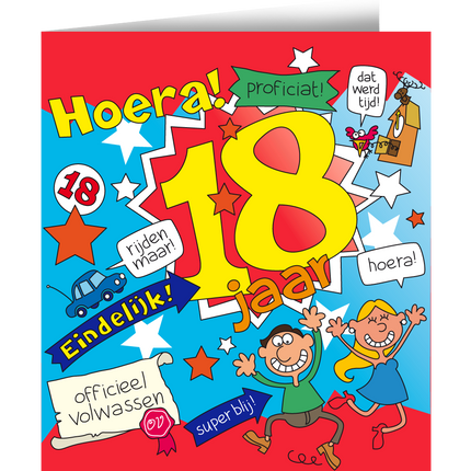 Carte d'anniversaire 18 ans Dessin animé 16.5cm