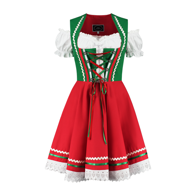 Robe Dirndl Oktoberfest Rouge Vert Dames 2 Pièces