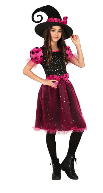 Costume d'Halloween sorcière fille rose
