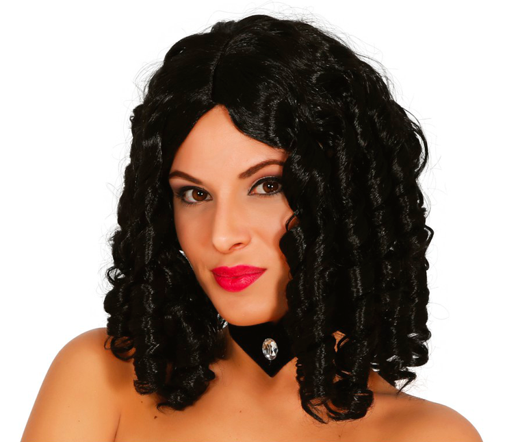 Perruque noire boucles