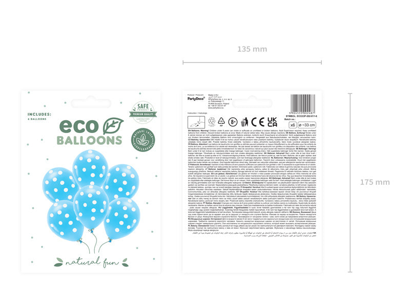 Ballons de baudruche bleu clair à pois blancs 33cm 6pcs