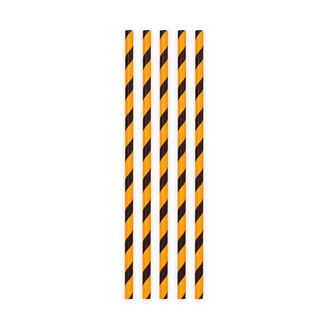 Pailles en papier orange/noir rayées 19.7cm 20pcs