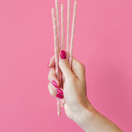 Pailles en papier rose clair or 19.5cm 10pcs