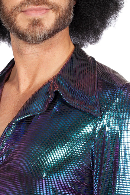 Chemisier Disco bleu violet métallisé