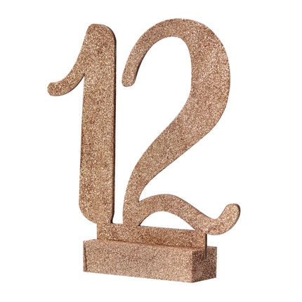 Numéros de table or rose en bois 15cm 12pcs