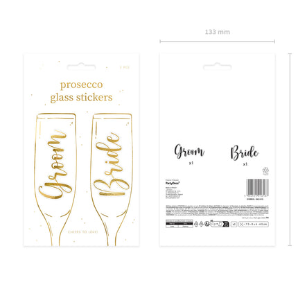 Autocollants en verre doré Groom & Bride