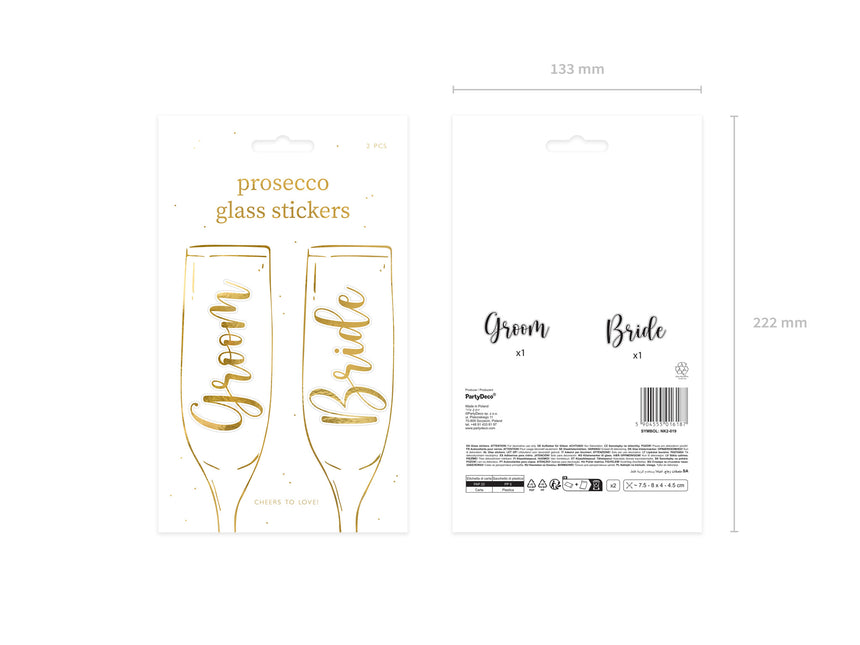 Autocollants en verre doré Groom & Bride