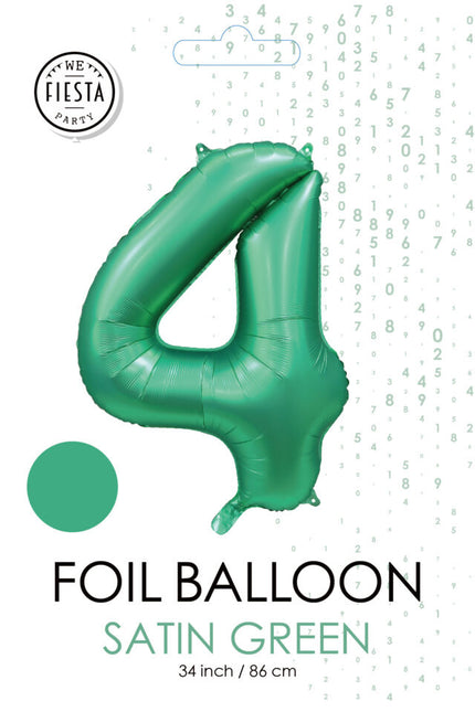 Ballon numéro vert 4 ans brillant 86cm