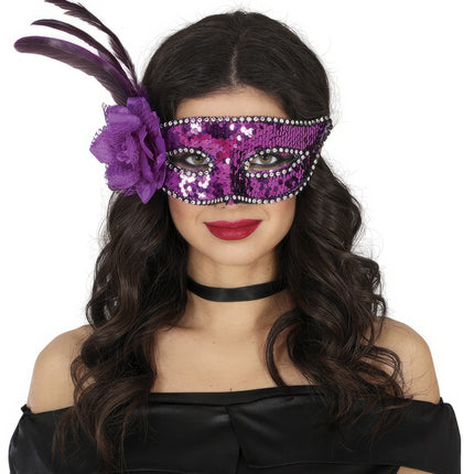 Masque oculaire vénitien paillettes violettes
