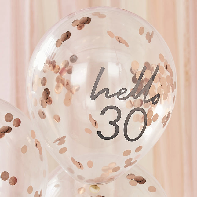 Ballons confettis or rose 30 ans 30cm 5pcs