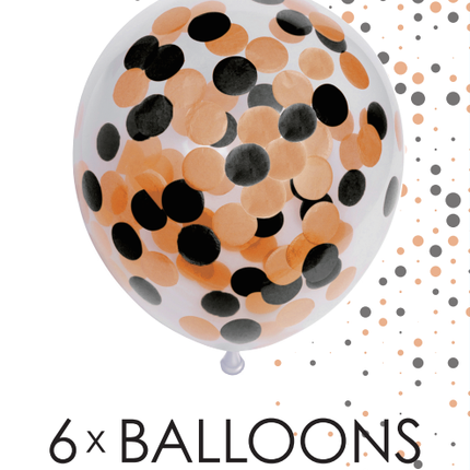 Ballons Confetti Orange Noir 30cm 6pcs