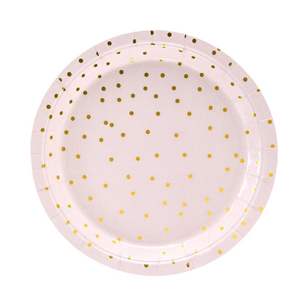 Assiettes roses à pois dorés 18cm 6pcs