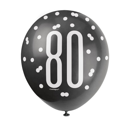 Ballons 80 Years Dots Black 30cm 6pcs