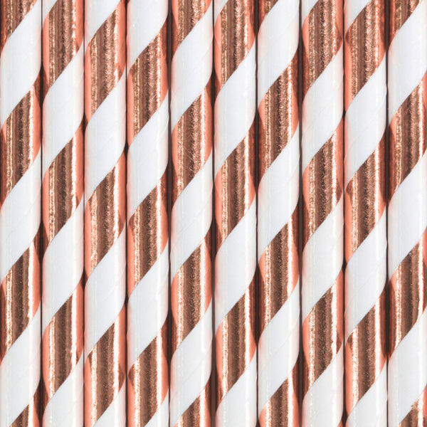 Pailles en papier Rose Gold Striped 19.5cm 10pcs