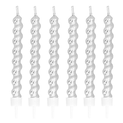 Bougies argentées sur support 6pcs
