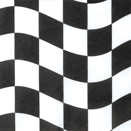 Serviettes de table noires et blanches bloquées 33cm 18pcs