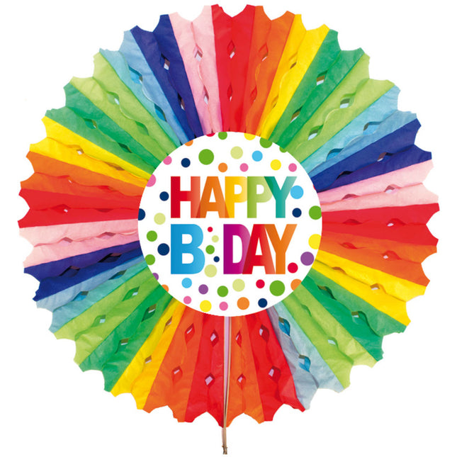 Éventail d'anniversaire Happy Birthday Dots 30cm