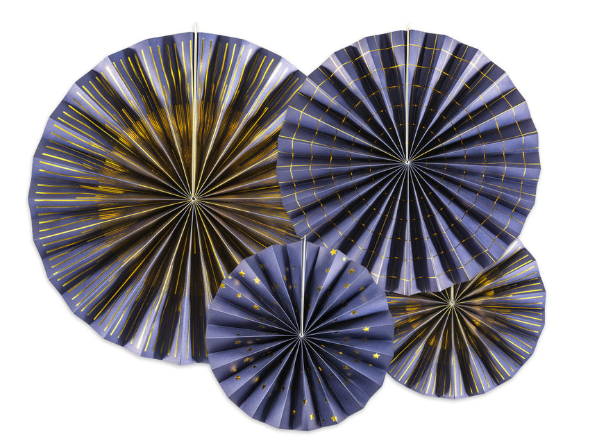 Eventails en papier Bleu Set 23-40cm 4 pièces