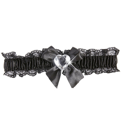Jarretières noires avec cœur en diamant