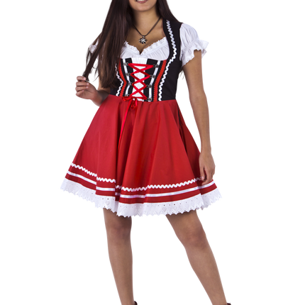 Robe Dirndl Oktoberfest Rouge Blanc Dames 2 Pièces