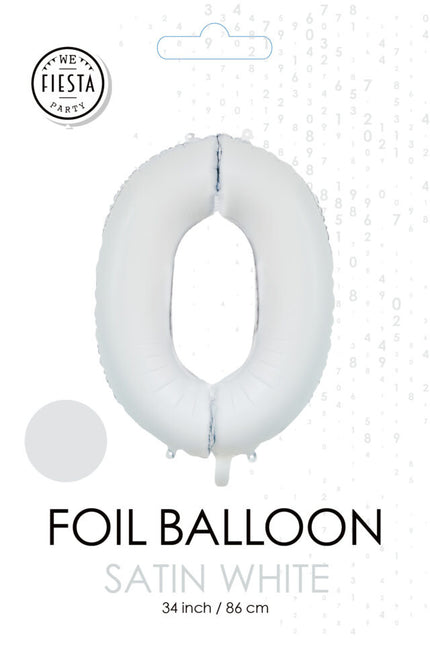 Ballon blanc numéro 0 an brillant 86cm