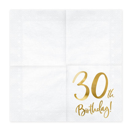 Serviettes de table 30 ans blanches 33cm 20pcs