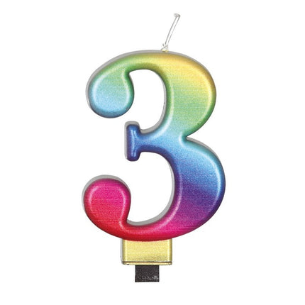 Bougie arc-en-ciel 3 ans métallique 8cm
