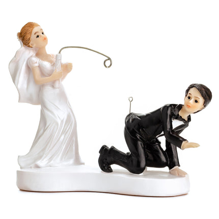 Cake topper Wedding Couple Funny Fishing Rod 13cm