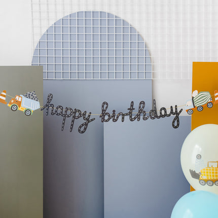 Guirlande de lettres Happy Birthday Véhicules de construction 2m