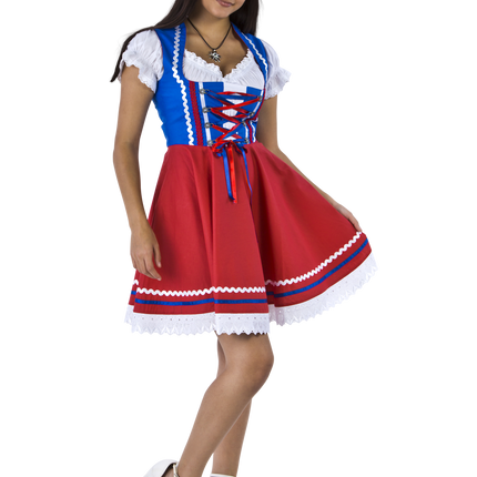 Robe Dirndl Oktoberfest Rouge Bleu Dames 2 Pièces